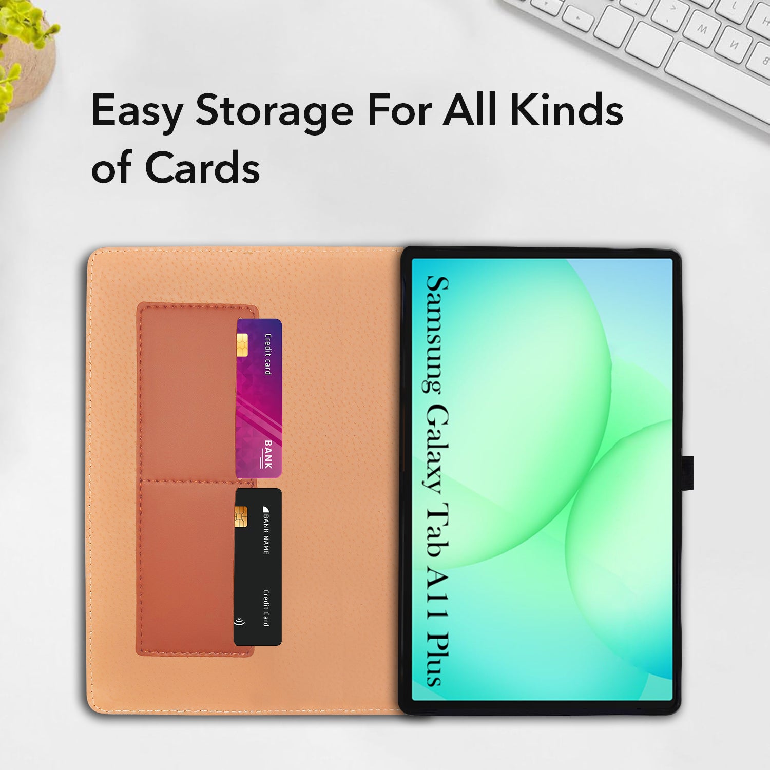 For Samsung Galaxy Tab A11 Plus 11 Inch SM-X230/X236B Flip Cover Folio Cover (PU Leather | Multi-Angle Smart Stand | Card Storage Slots | Silicone Back Pouch)