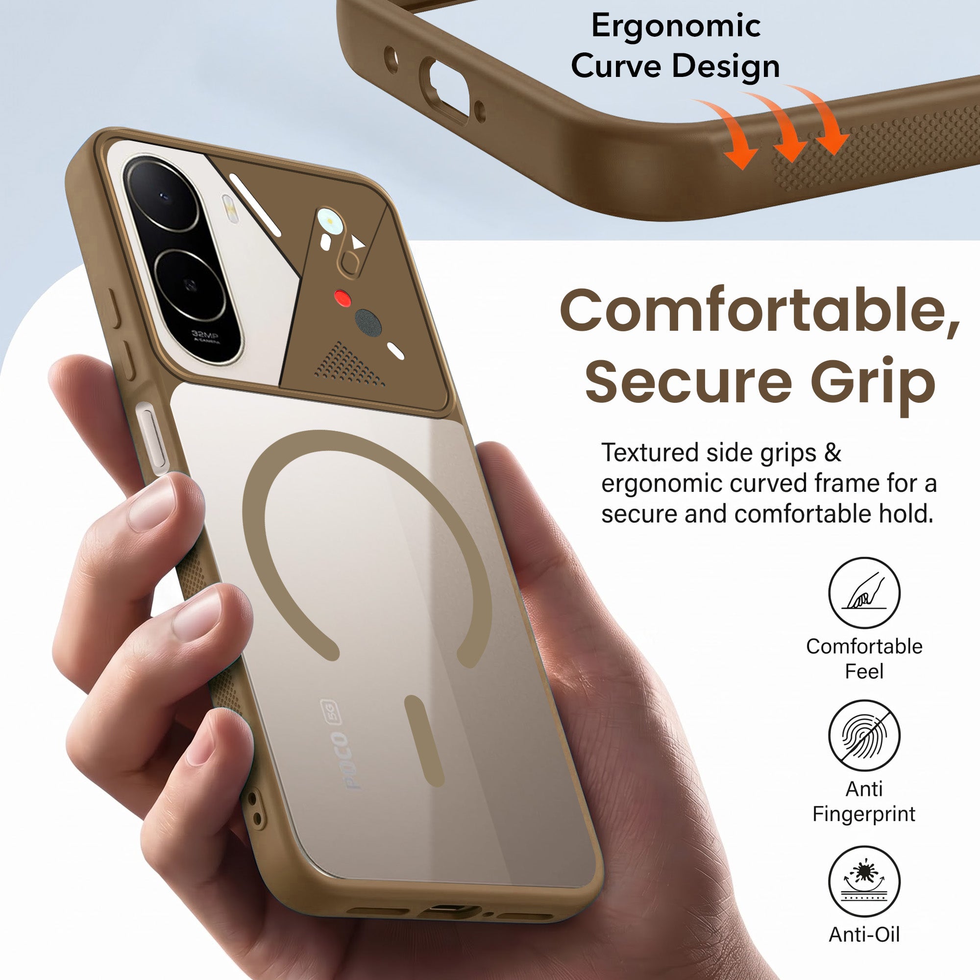 For Poco C85x 5G Back Cover Case Lifetime Anti-Yellow Clear (Camera Protection | Side Grip | Wireless MagSafe Compatible)