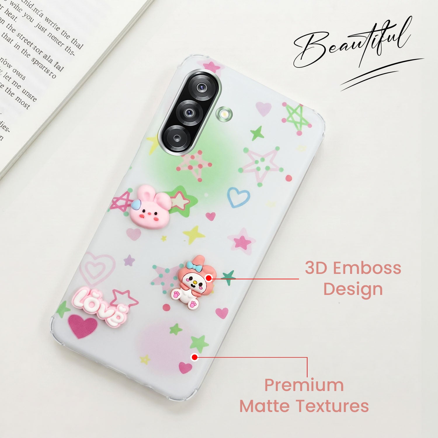 For Samsung Galaxy A26 5G Back Cover Case (3D Cute Cartoons | Hard Back Side Soft | Matte Premium Finish | HD Printing)