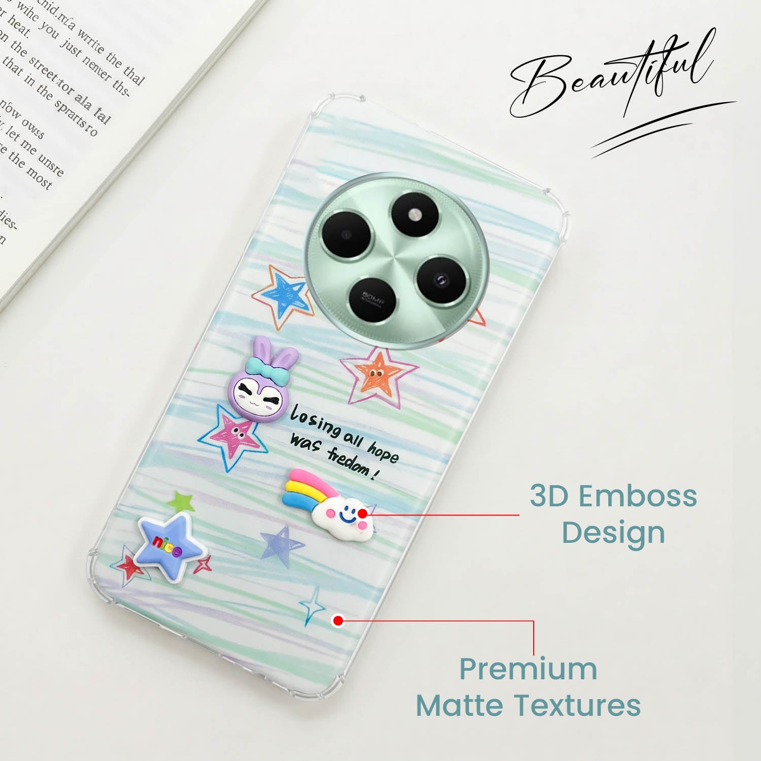 For Poco C75 | Poco M7 Back Cover Case (3D Cute Cartoons | Hard Back Side Soft | Matte Premium Finish | HD Printing)