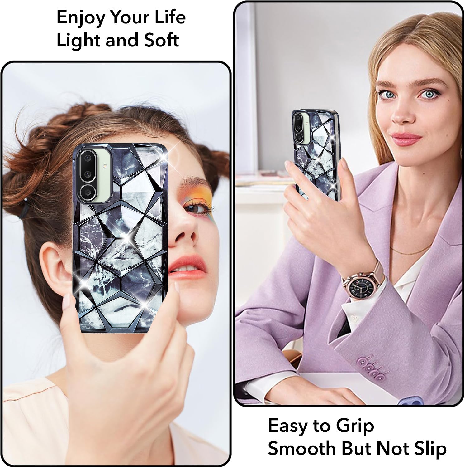 For Samsung Galaxy M56 | Samsung Galaxy F56 Back Cover Case Compatible 3D Silicone (Dual Design Glitter Sparkle and Detachable Diamond Print Case | Soft and Flexible)