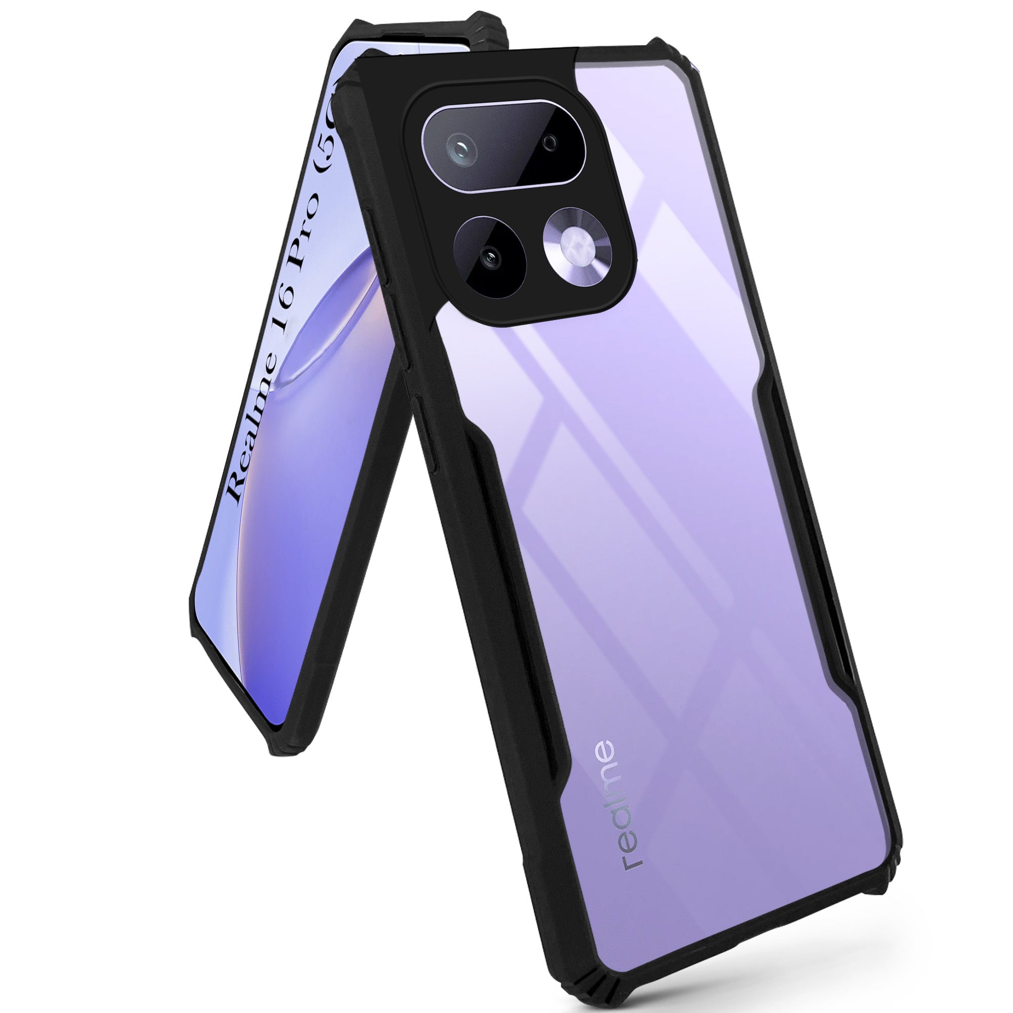 For Realme 16 Pro Hybrid Back Cover Case (Shockproof with Polycarbonate Clear Panel | Professional Black)