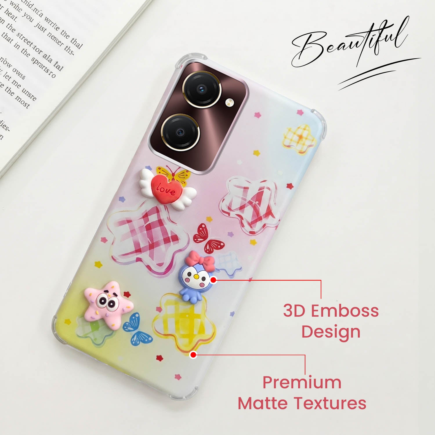 For Vivo iQOO Z9 Lite 5G Back Cover Case (3D Cute Cartoons | Hard Back Side Soft | Matte Premium Finish | HD Printing)