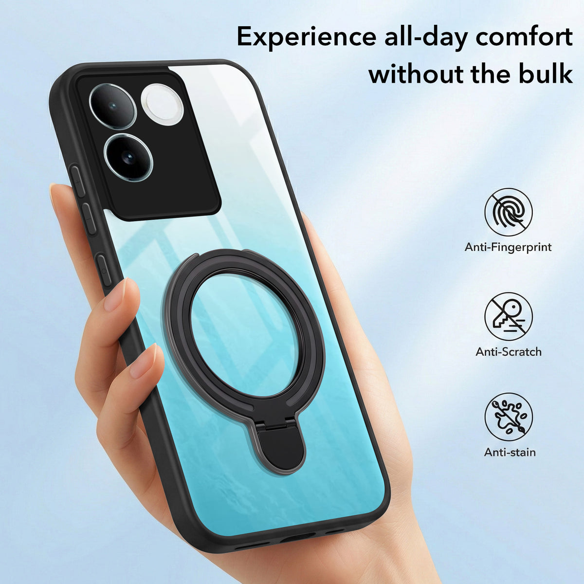 For Vivo iQOO Z7 Pro Back Cover Case (Kick Stand Ring Holder | Life time Anti Yellow | Camera Protection)