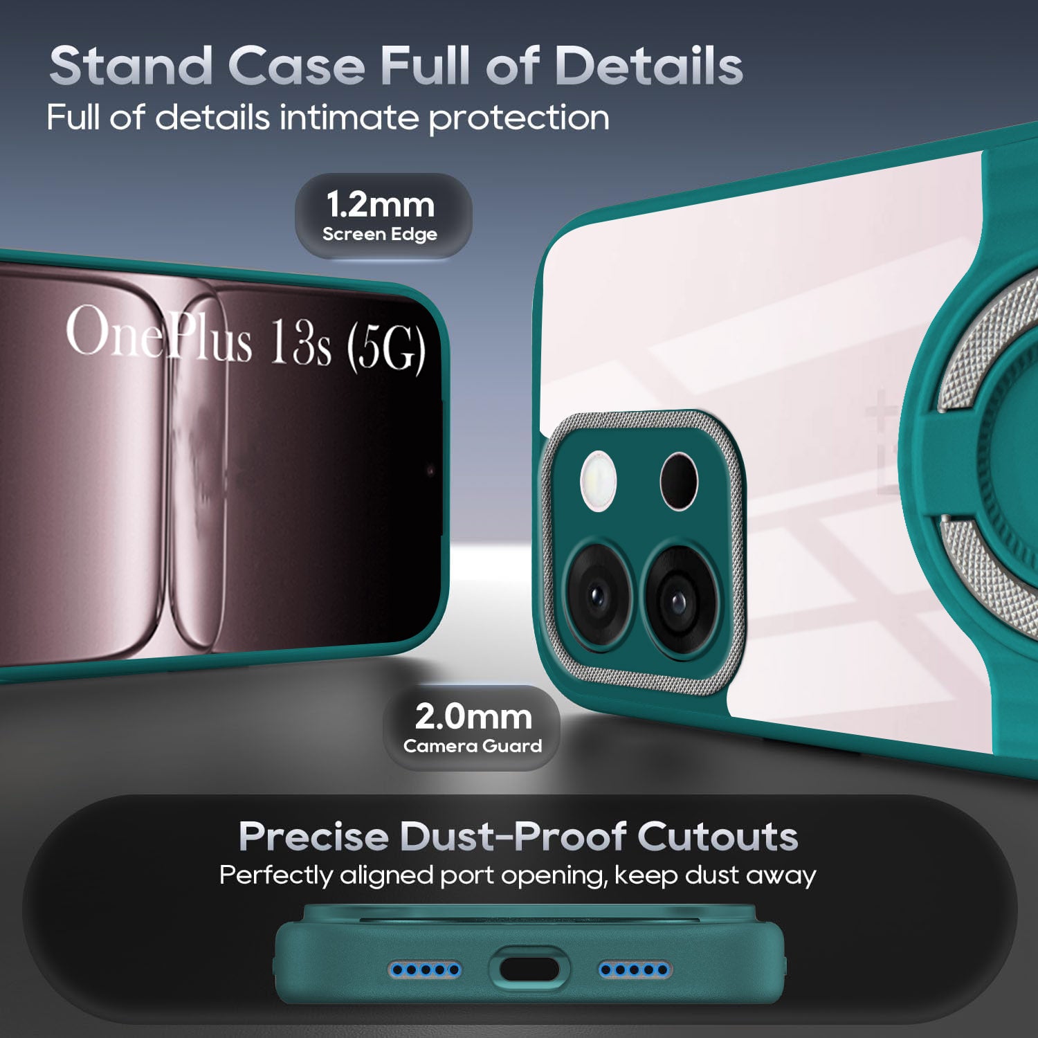 For OnePlus 13S Back Cover Case with stand (Built-in Ring Holder Kickstand | Lifetime Anti Yellow | Camera Protection)