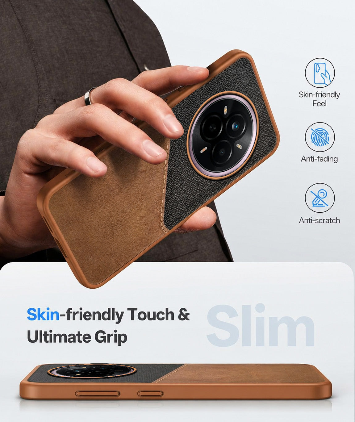 For Realme 14 Pro Back Cover Case (Dual PU Leather Stitch | Professional Minimalist | Soft and Flexible)