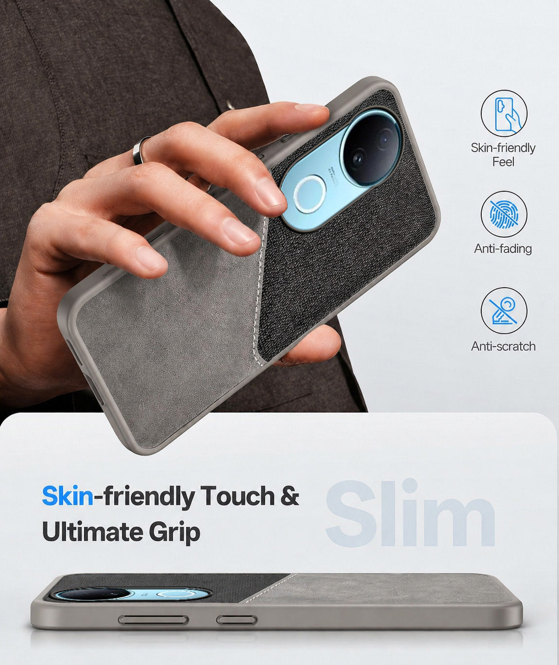 For Vivo iQOO Z10R Back Cover Case (Dual PU Leather Stitch | Professional Minimalist | Soft and Flexible)