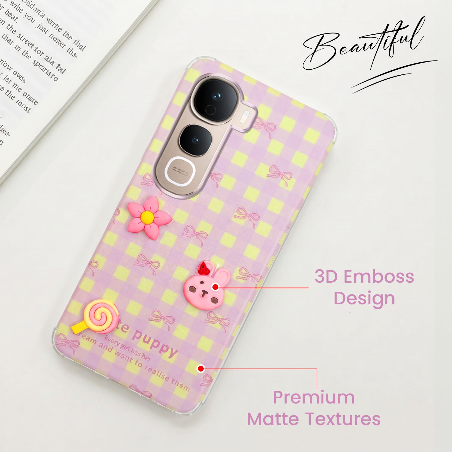 For Vivo Y400 Pro Back Cover Case (3D Cute Cartoons | Hard Back Side Soft | Matte Premium Finish | HD Printing)