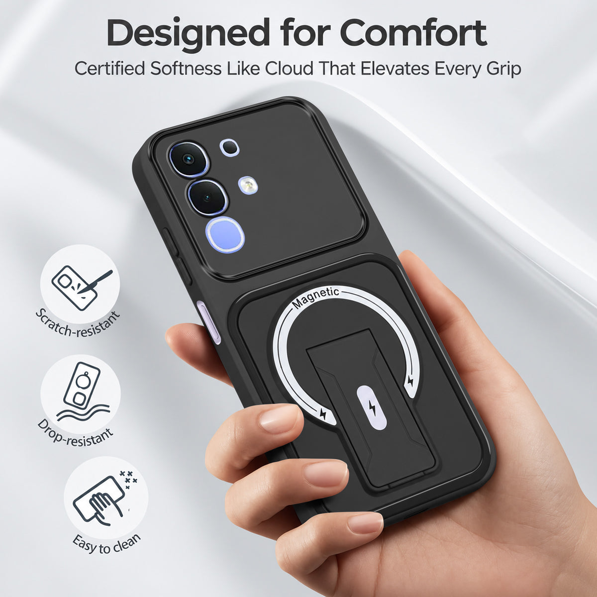 For Vivo iQOO Z10x Back Case Cover Metallic (Hybrid Armor Kickstand | MagSafe Compatible | Camera Protection Shockproof)