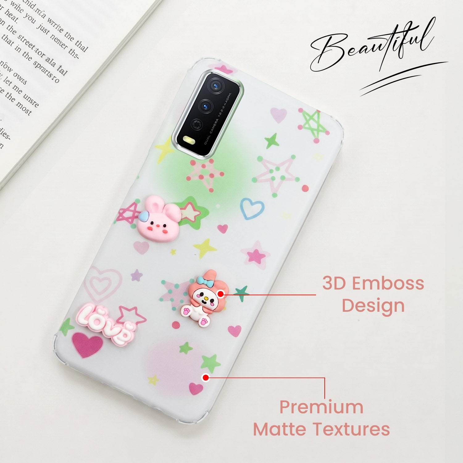 For Vivo Y12s | Y11s | Y12G Back Cover Case (3D Cute Cartoons | Hard Back Side Soft | Matte Premium Finish | HD Printing)