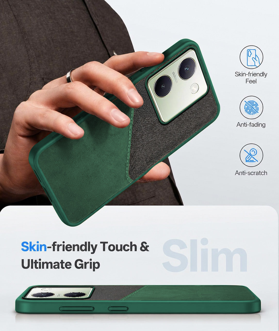 For Vivo Y300 Plus Back Cover Case (Dual PU Leather Stitch | Professional Minimalist | Soft and Flexible)