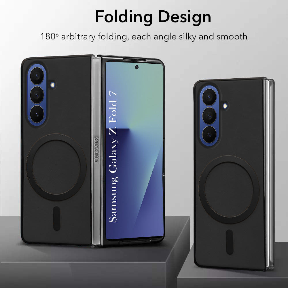 For Samsung Galaxy Z Fold 7 Back Cover Case Leather Finish (MagSafe Wireless Charging Compatible | Inside Microfiber Cloth)