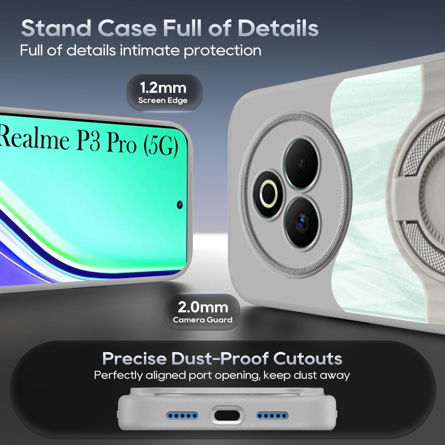 For Realme P3 Pro Back Cover Case with stand (Built-in Ring Holder Kickstand | Lifetime Anti Yellow | Camera Protection)