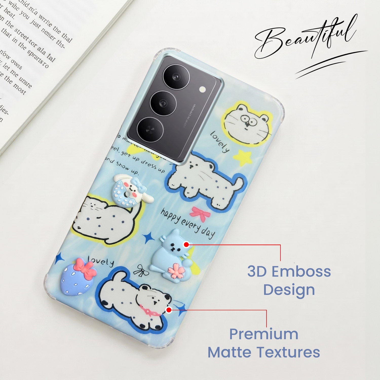 For Realme 14X Back Cover Case (3D Cute Cartoons | Hard Back Side Soft | Matte Premium Finish | HD Printing)