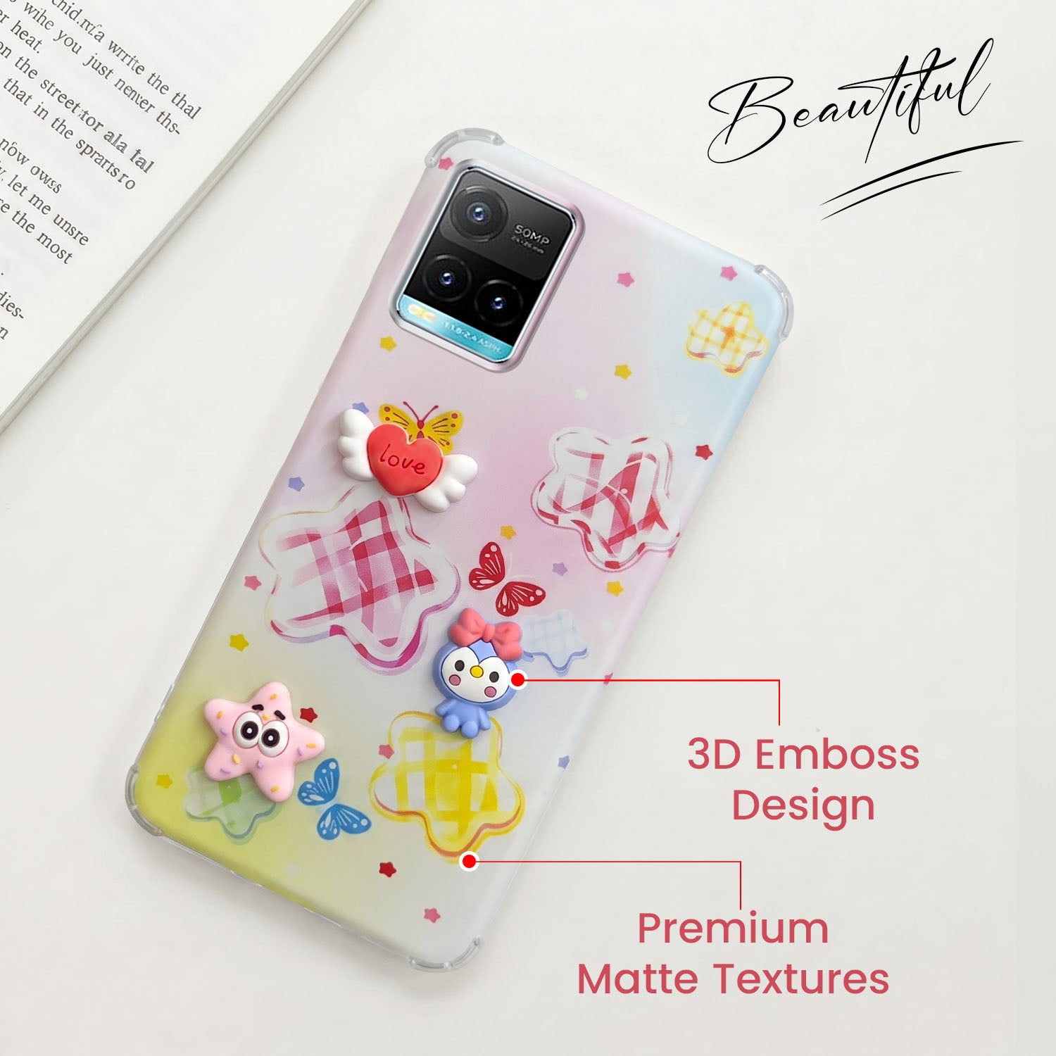 For Vivo Y33s Back Cover Case (3D Cute Cartoons | Hard Back Side Soft | Matte Premium Finish | HD Printing)