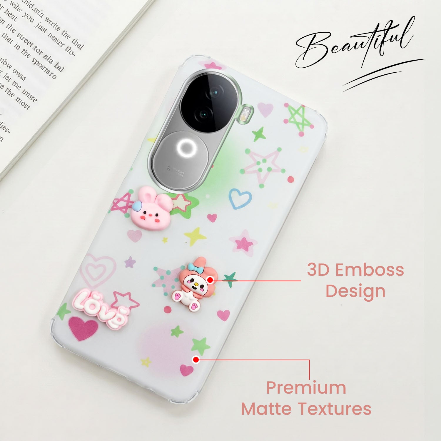For Vivo iQOO Z9s Back Cover Case (3D Cute Cartoons | Hard Back Side Soft | Matte Premium Finish | HD Printing)