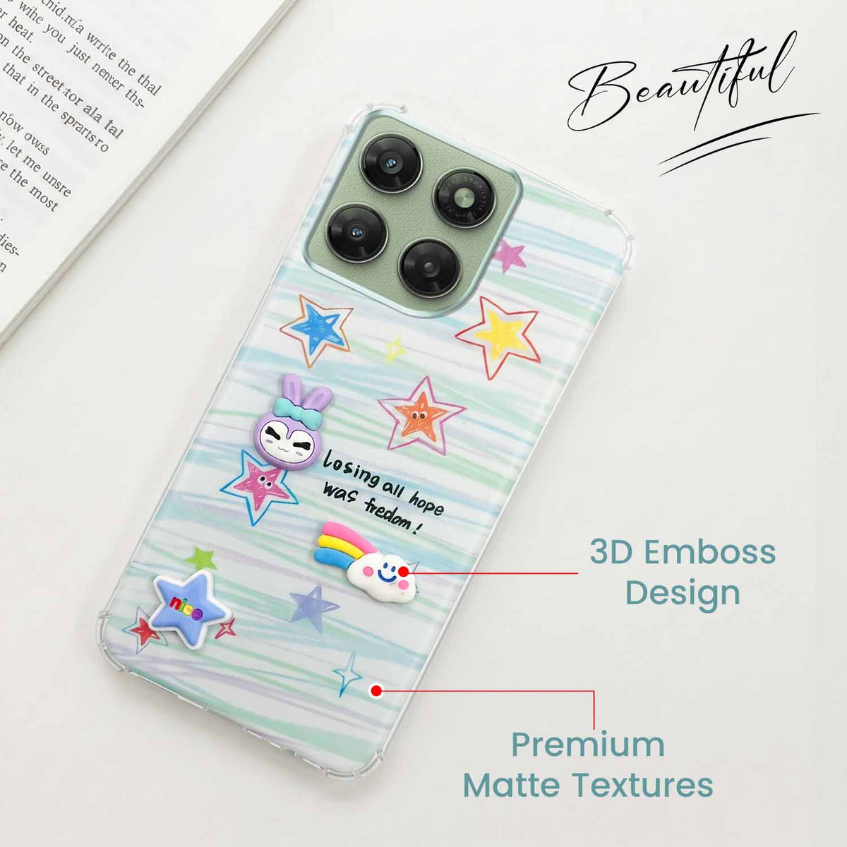 For Motorola Moto G77 Power Back Cover Case (3D Cute Cartoons | Hard Back Side Soft | Matte Premium Finish | HD Printing)