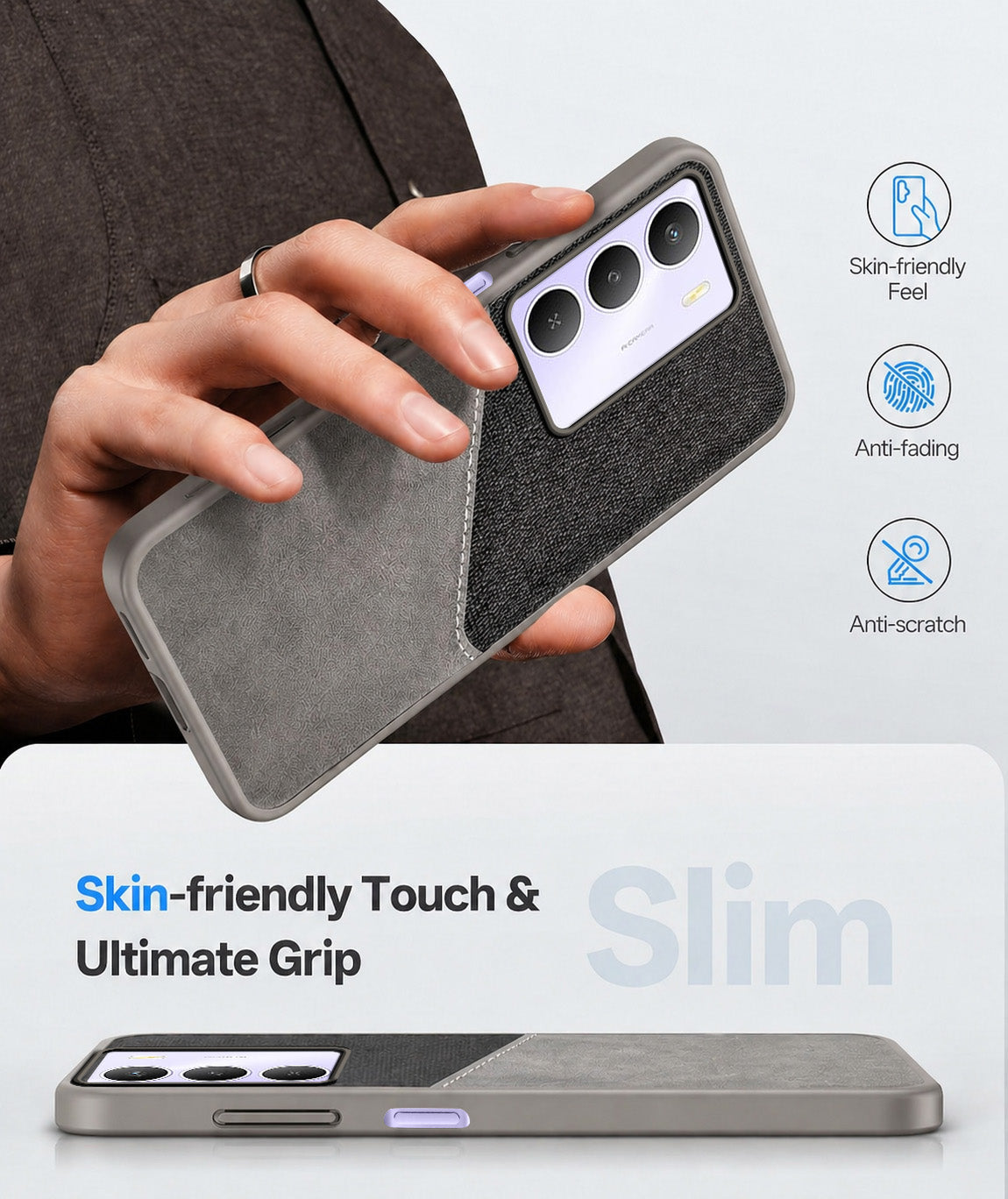 For Realme Narzo 80 Lite 5G Back Cover Case (Dual PU Leather Stitch | Professional Minimalist | Soft and Flexible)