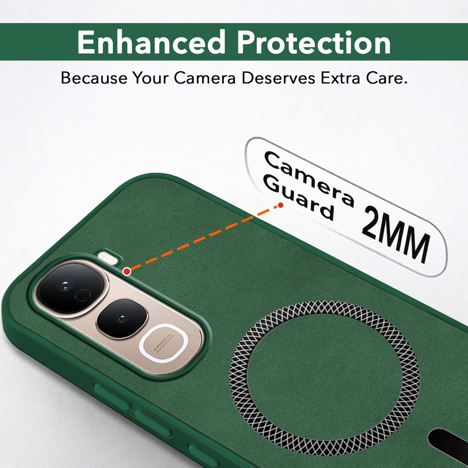 For Vivo Y400 Pro Back Cover Case Leather Finish (MagSafe Compatible Wireless Charging | Soft Touch | Camera Bump Protection)