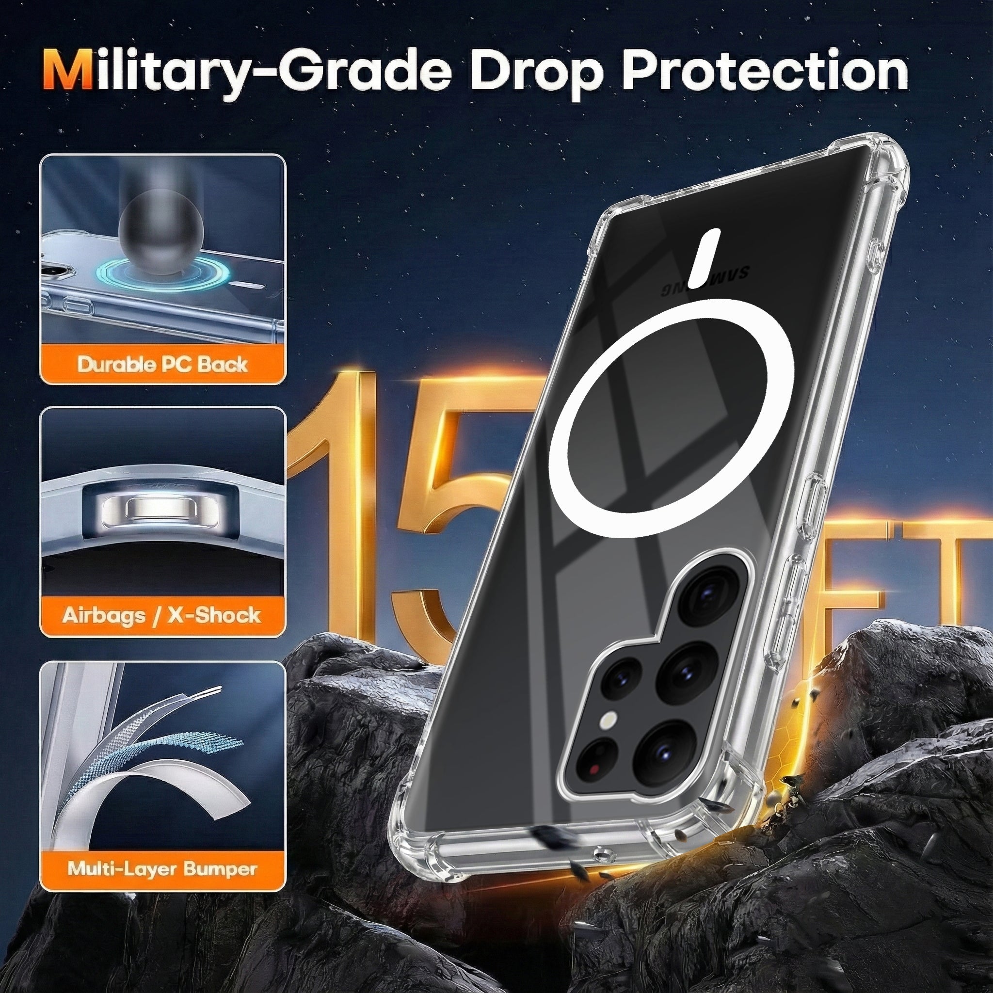 For Samsung Galaxy S22 Ultra 5G Back Cover Shockproof Crystal-Clear (Magsafe Wireless Support | Drop & Camera Protection | Hard Polycarbonate)