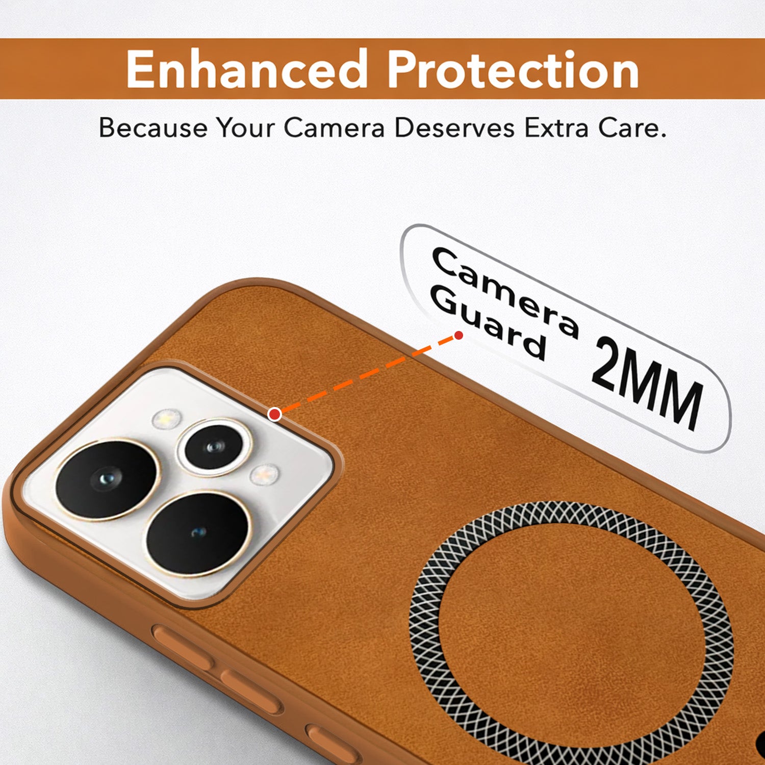 For Realme 15 Back Cover Case Leather Finish (MagSafe Compatible Wireless Charging | Soft Touch | Camera Bump Protection)