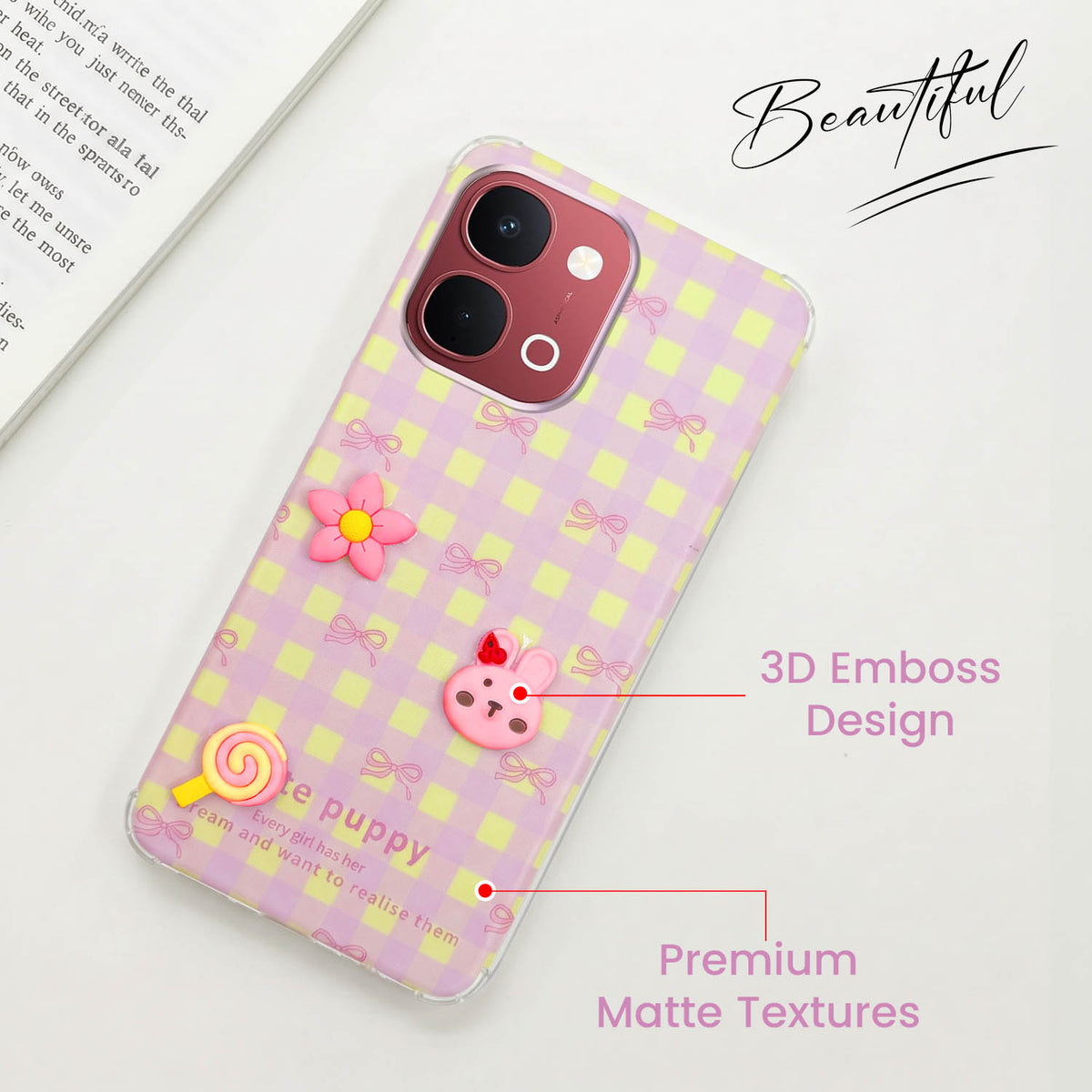 For Vivo Y31T 5G Back Cover Case (3D Cute Cartoons | Hard Back Side Soft | Matte Premium Finish | HD Printing)