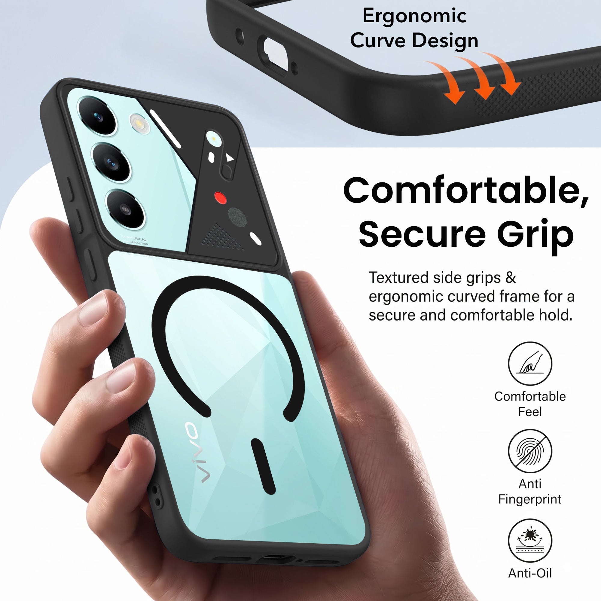 For Vivo T3 5G Back Cover Case Lifetime Anti-Yellow Clear (Camera Protection | Side Grip | Wireless MagSafe Compatible)