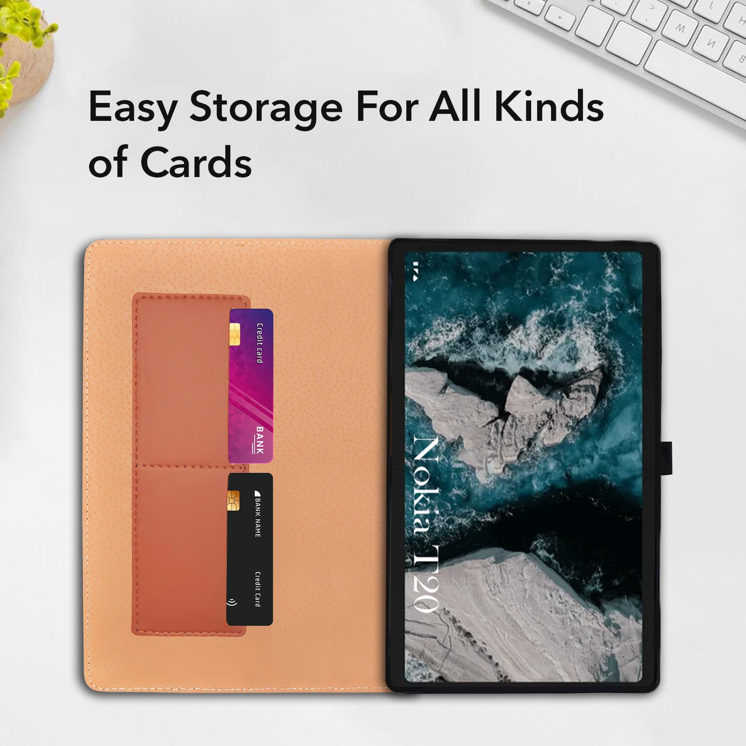 For Nokia T20 10.36 Inch TA-1397/1394/1392 Flip Cover Folio Cover (PU Leather | Multi-Angle Smart Stand | Card Storage Slots | Silicone Back Pouch)