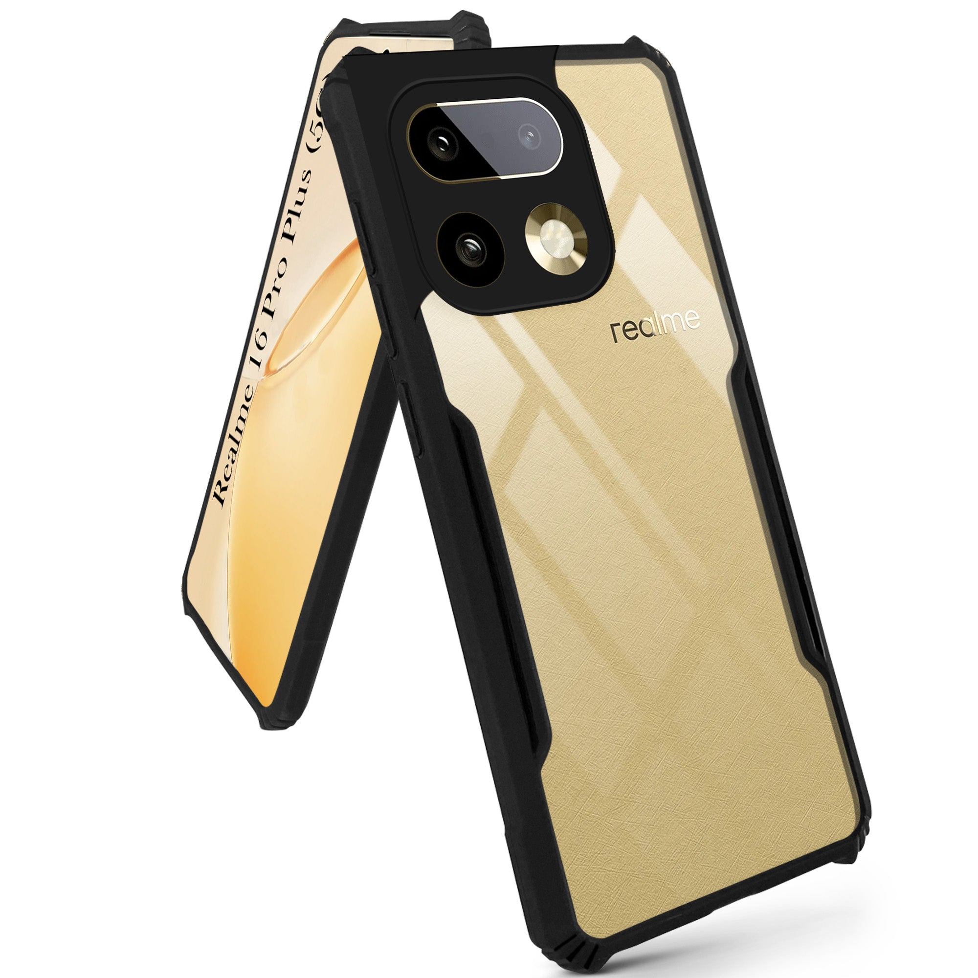 For Realme 16 Pro Plus 5G Back Cover Case Hybrid (Shockproof with Polycarbonate Clear Panel | Professional Black)