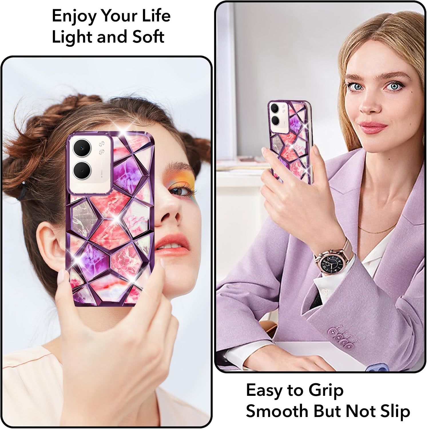 For Oppo A5X 3D Silicone Back Cover Case Compatible (Dual Design Glitter Sparkle and Detachable Diamond Print Case | Soft and Flexible)