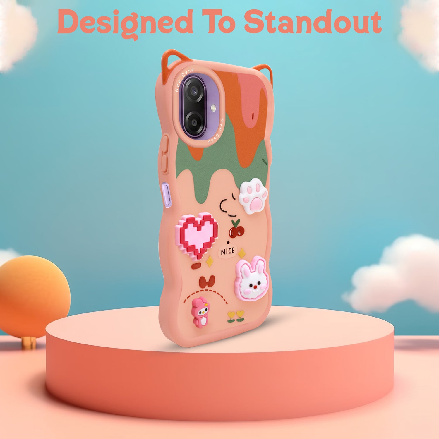 For Samsung Galaxy M17e Back Cover Case Strap (3D Embossed Figures | Strap Holder | 360* Soft Cushion with Camera Bump)