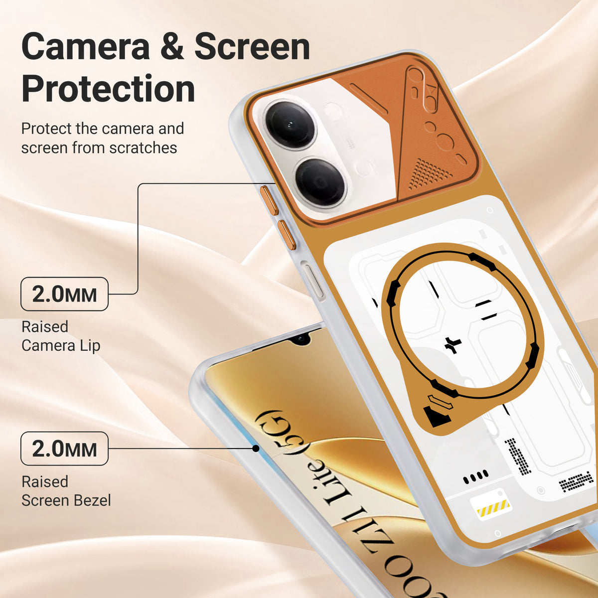 For Vivo iQOO Z11 Lite Metallic Back Cover Case (Metallic Camera Protection & Buttons | Translucent Milky Shade | Hard Polycarbonate)