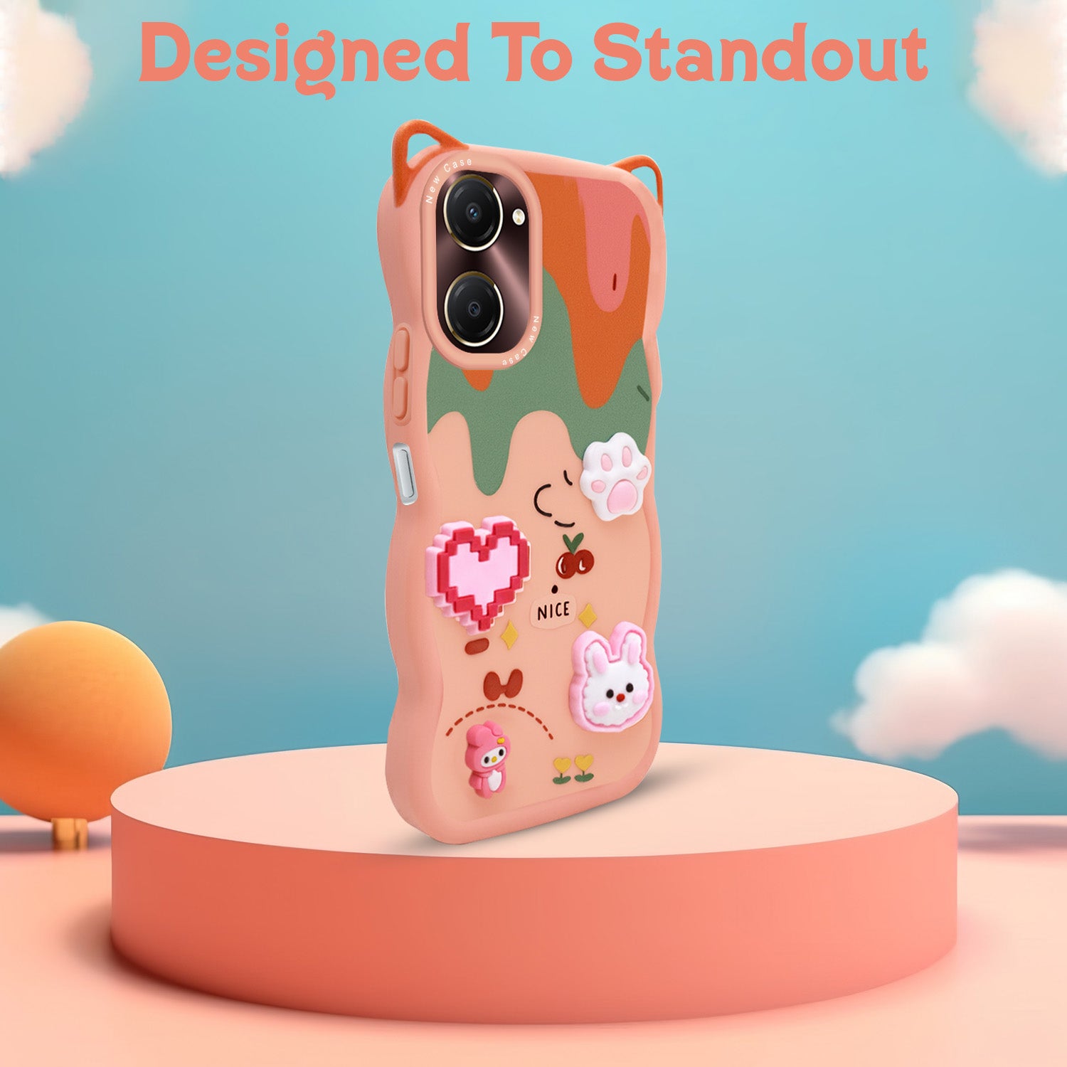 For Vivo iQOO Z9 Lite Back Case Cover Strap (3D embossed Figures | Strap Holder | 360* Soft Cushion with Camera Bump)