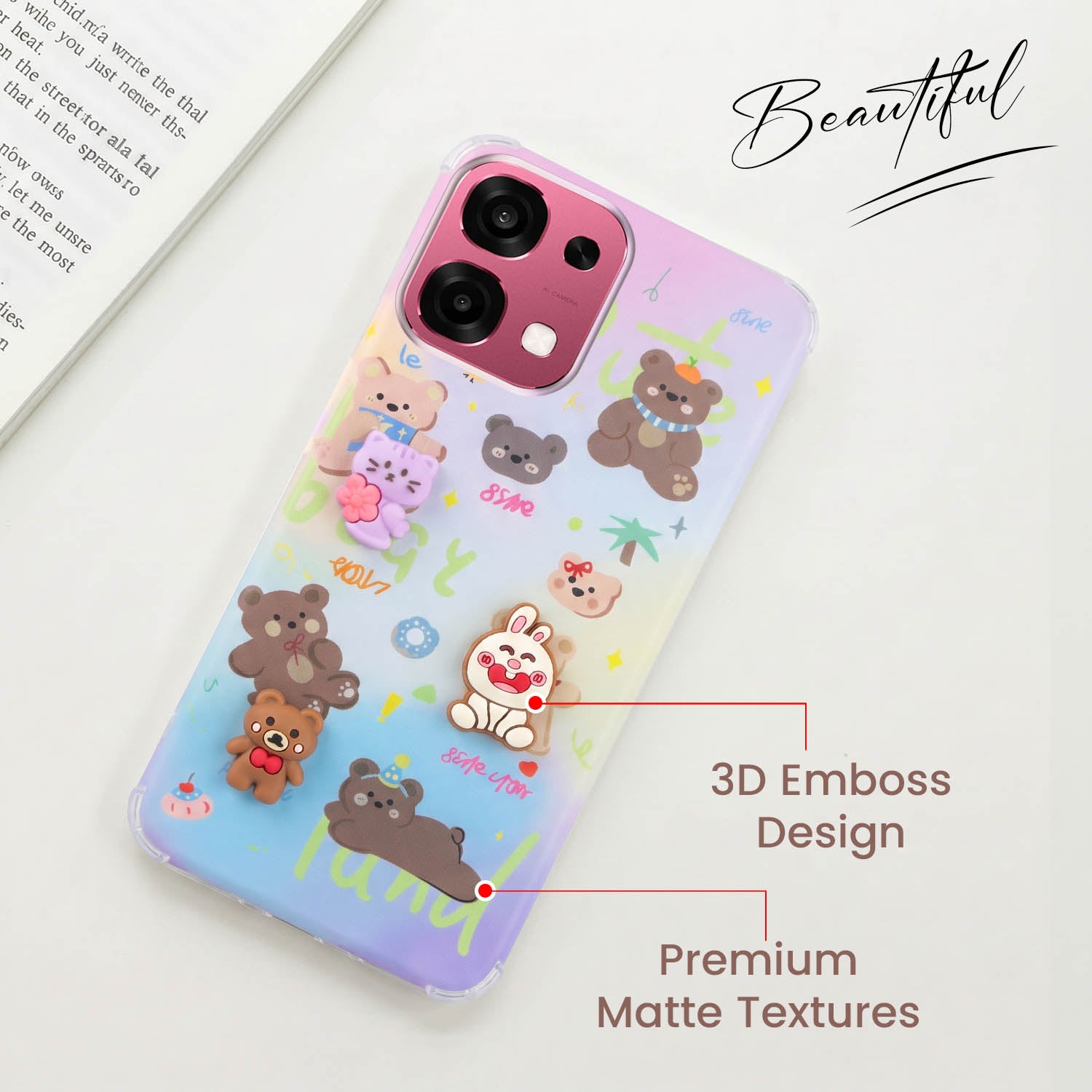 For Oppo F31 5G | Oppo F33 5G Back Cover Case (3D Cute Cartoons | Hard Back Side Soft | Matte Premium Finish | HD Printing)