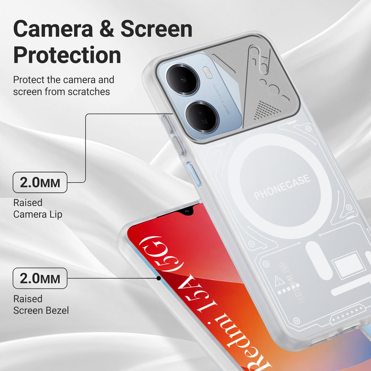For Redmi 15A 5G Metallic Back Cover Case (Metallic Camera Protection & Buttons | Translucent Milky Shade | Hard Polycarbonate)