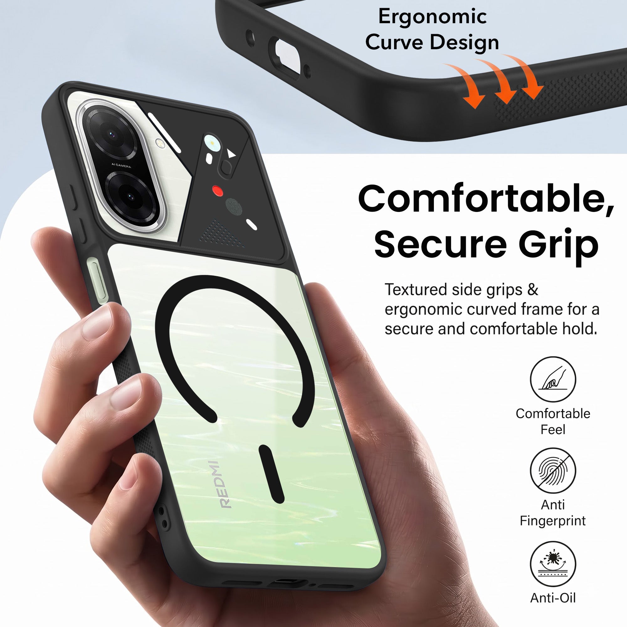 For Redmi A5 4G Back Cover Case Lifetime Anti-Yellow Clear (Camera Protection | Side Grip | Wireless MagSafe Compatible)