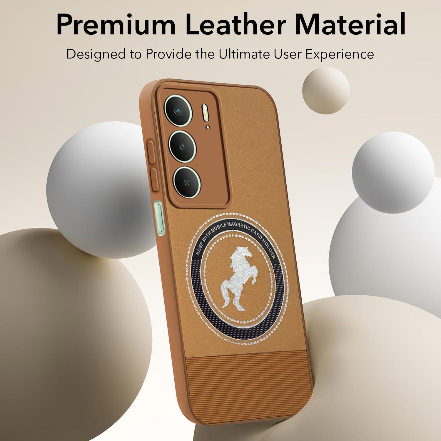 For Realme P3 lite Back Cover Case PU Leather Finish (Professional Minimalist Texture | MagSafe Compatile | Camera Protection | Sleek Sober Formal)