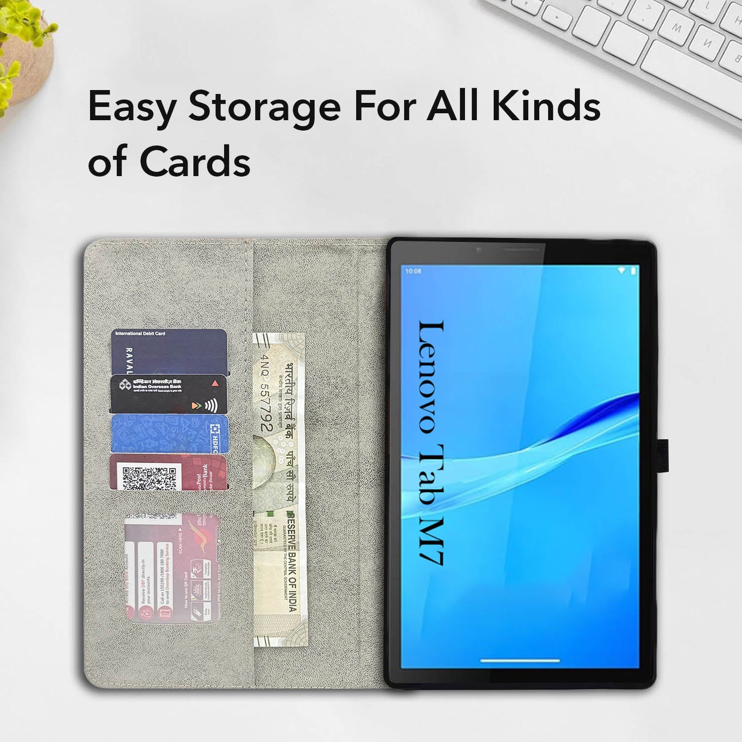 For Flip Cover Folio Case  Lenovo Tab M7 (TB-7305F, TB-7305X, TB-7305I) 7 Inch (PU Leather | Multi-Angle Smart Stand | Card Storage Slots | Silicone Back Pouch)