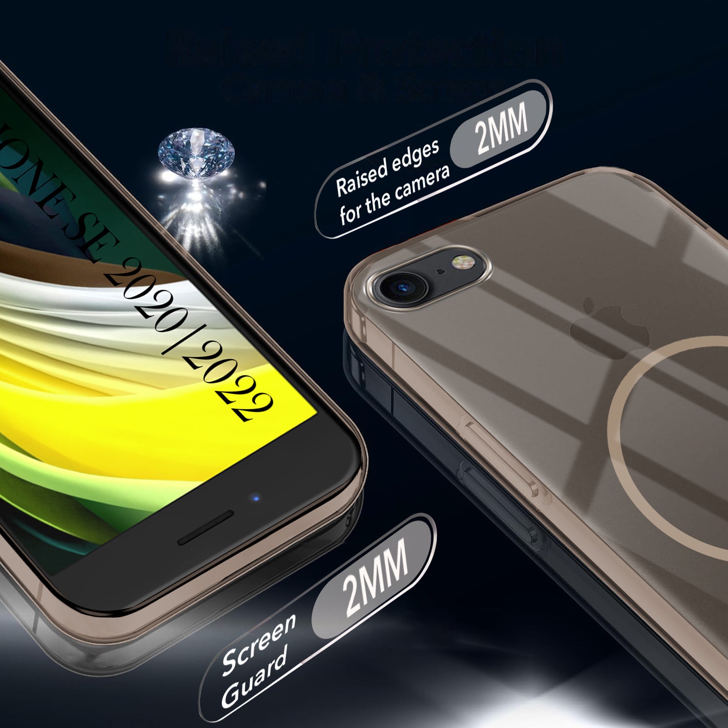 For iPhone SE 2020 | SE 2022 Back Cover Case (Crystal Clear Case | MagSafe Wireless Charging Support | Hard Anti Yellow | Camera Protection Bump)