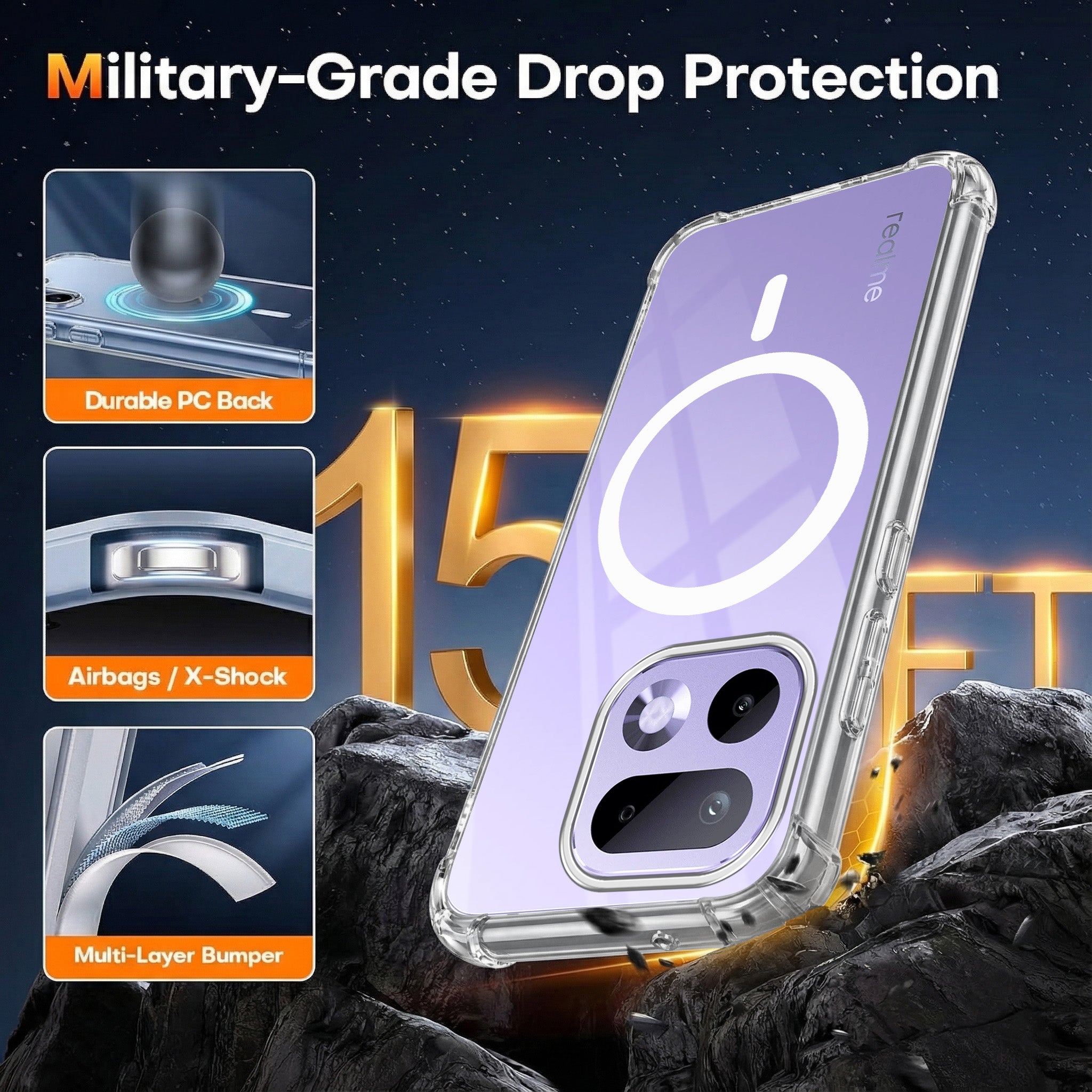 For Realme 16 Pro Back Cover Shockproof Crystal-Clear (Magsafe Wireless Support | Drop & Camera Protection | Hard Polycarbonate)