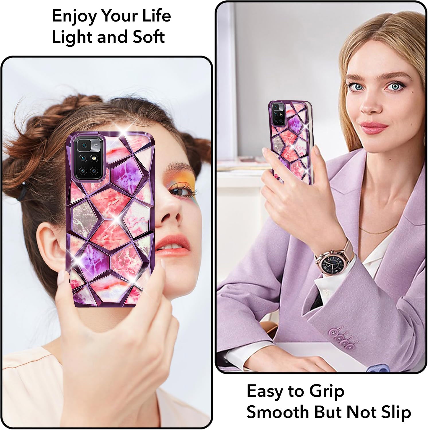 For Xiaomi Mi Redmi 10 Prime Back Cover Case (Dual Design Glitter Sparkle and Detachable Diamond Print Case | Soft and Flexible)