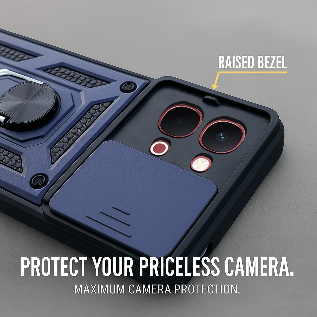 For Vivo Y31T 5G Back Cover Case Hybrid Armor (Sliding Shutter Camera Protection | Polycarbonate |Ring Holder Kickstand)