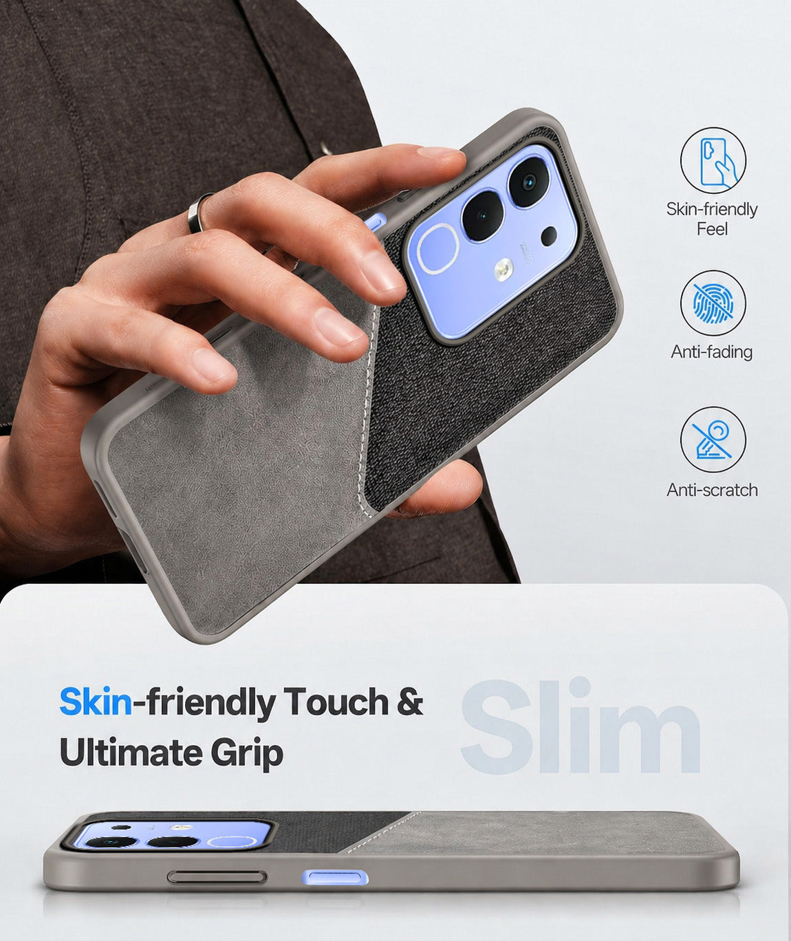 For Vivo iQOO Z10x Back Cover Case (Dual PU Leather Stitch | Professional Minimalist | Soft and Flexible)