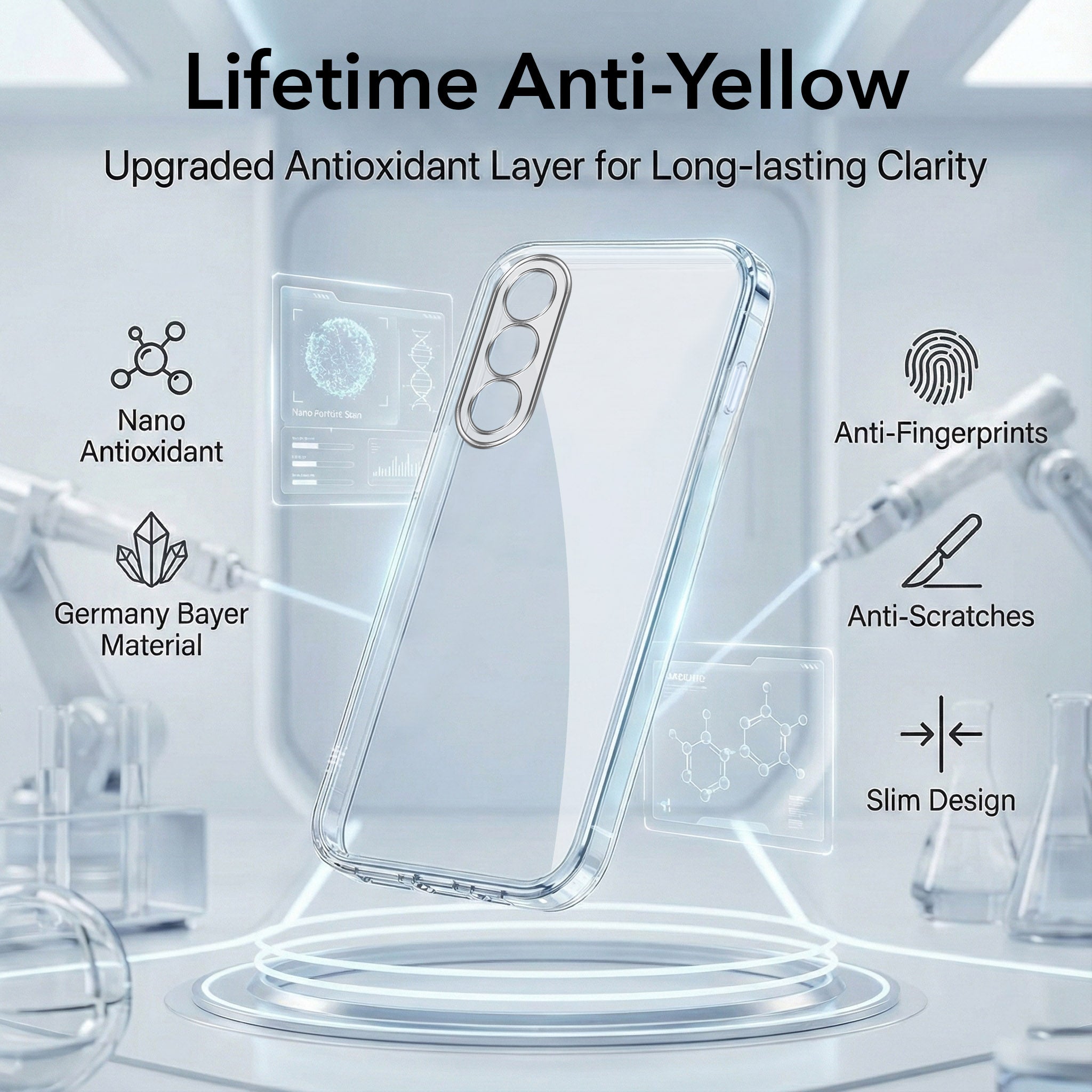 For Oneplus Nord 5 Combo with Back Cover and 9H Tempered Glass (Lifetime Anti-Yellow | Sleek Hard Crystal | Oleophobic Coating Screen Glass)