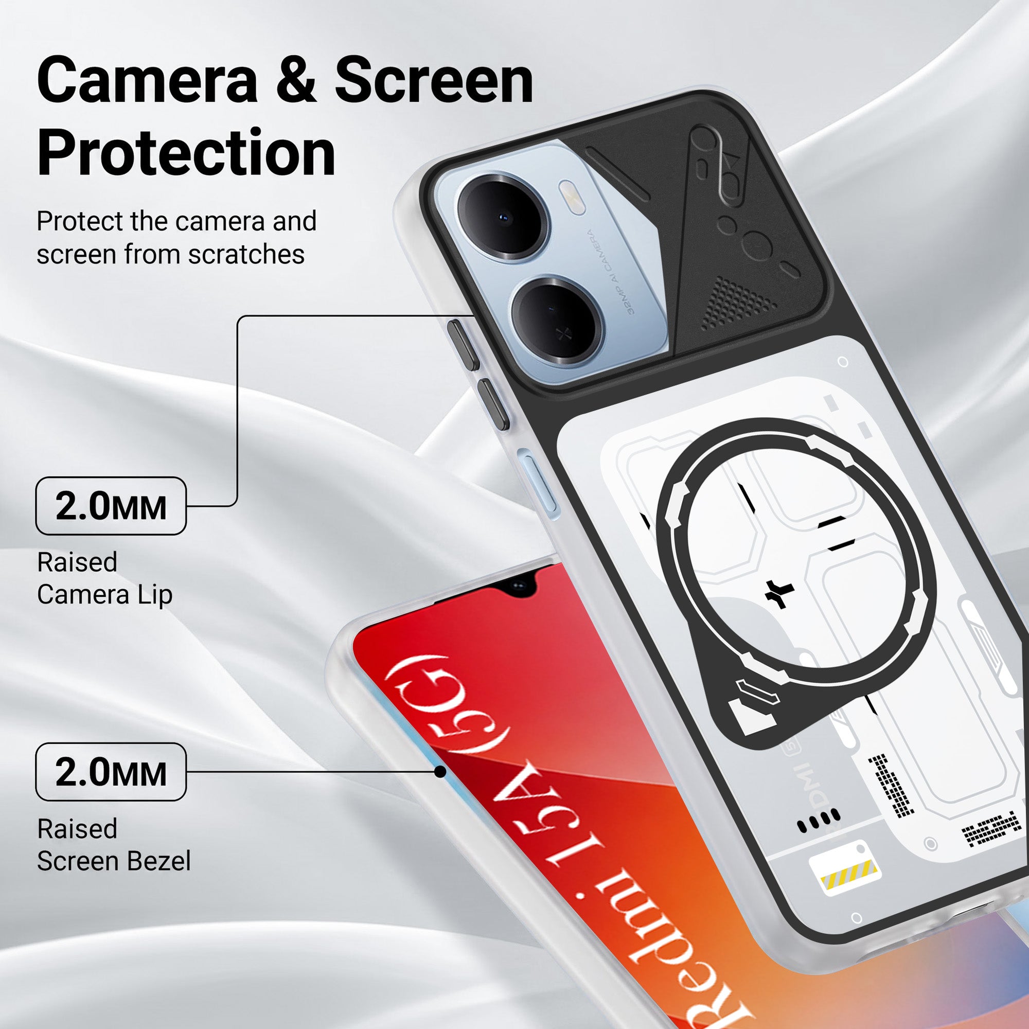 For Redmi 15A Metallic Back Cover Case (Metallic Camera Protection & Buttons | Translucent Milky Shade | Hard Polycarbonate)