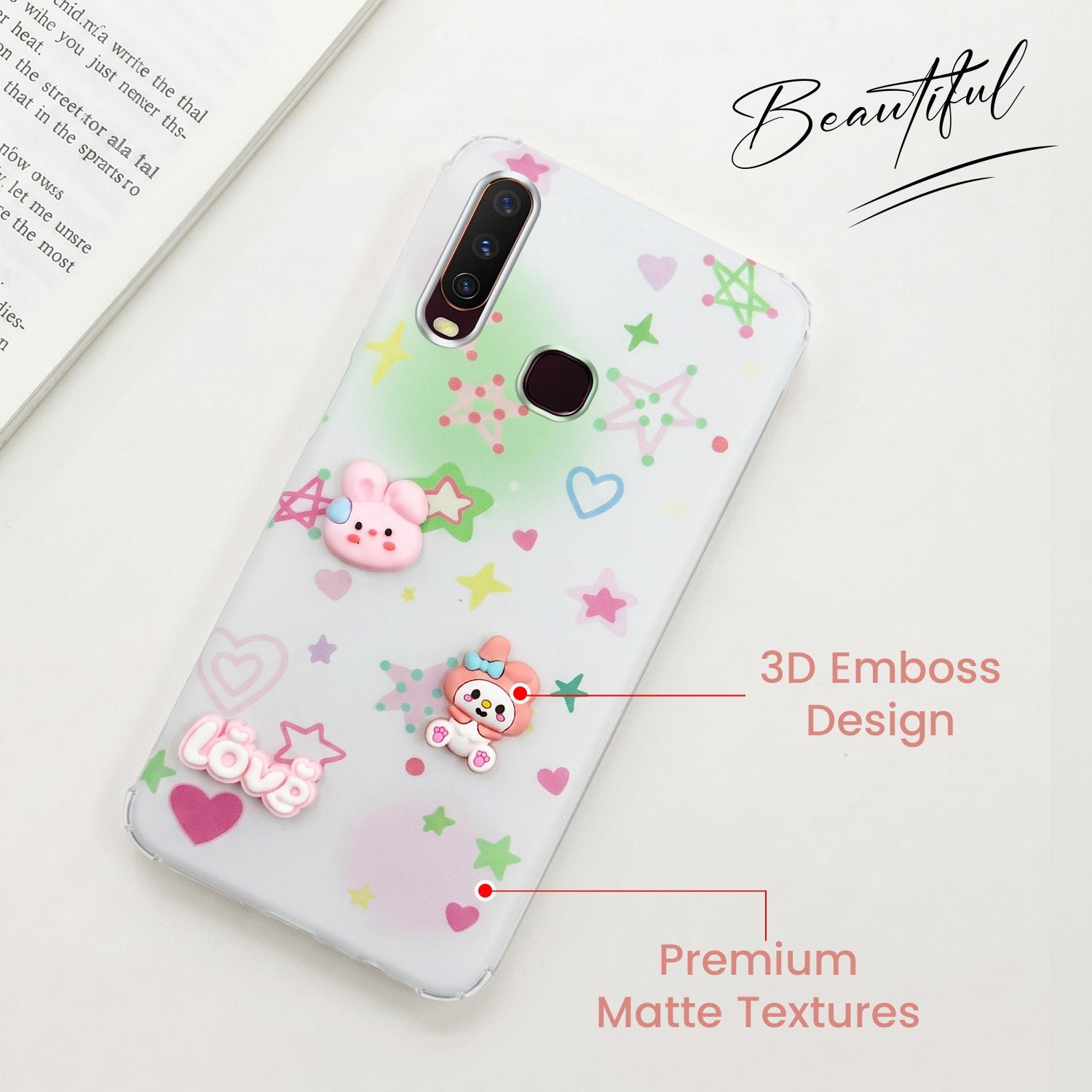 For Vivo Y12 | Y15 | Y17 Back Cover Case (3D Cute Cartoons | Hard Back Side Soft | Matte Premium Finish | HD Printing)