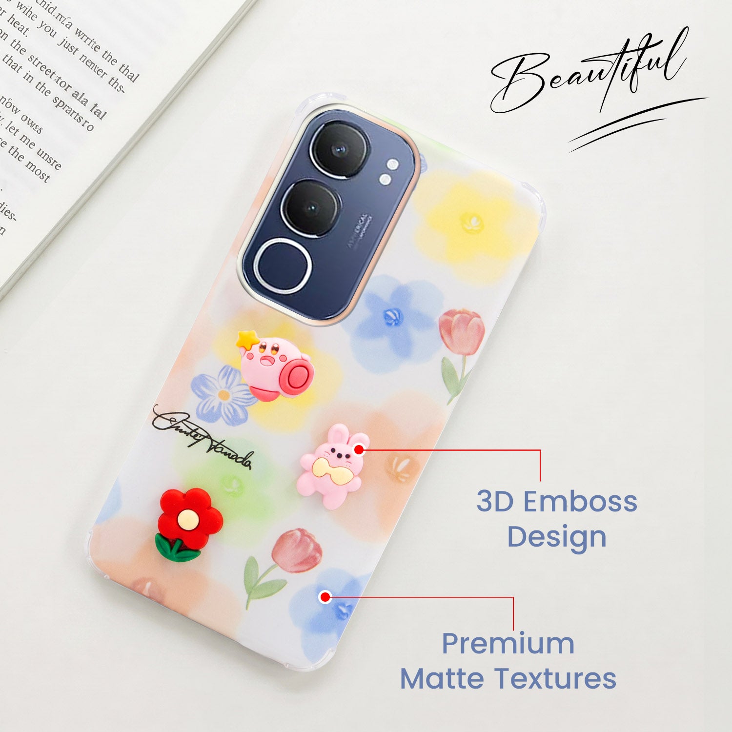 For Vivo Y29 Back Cover Case (3D Cute Cartoons | Hard Back Side Soft | Matte Premium Finish | HD Printing)