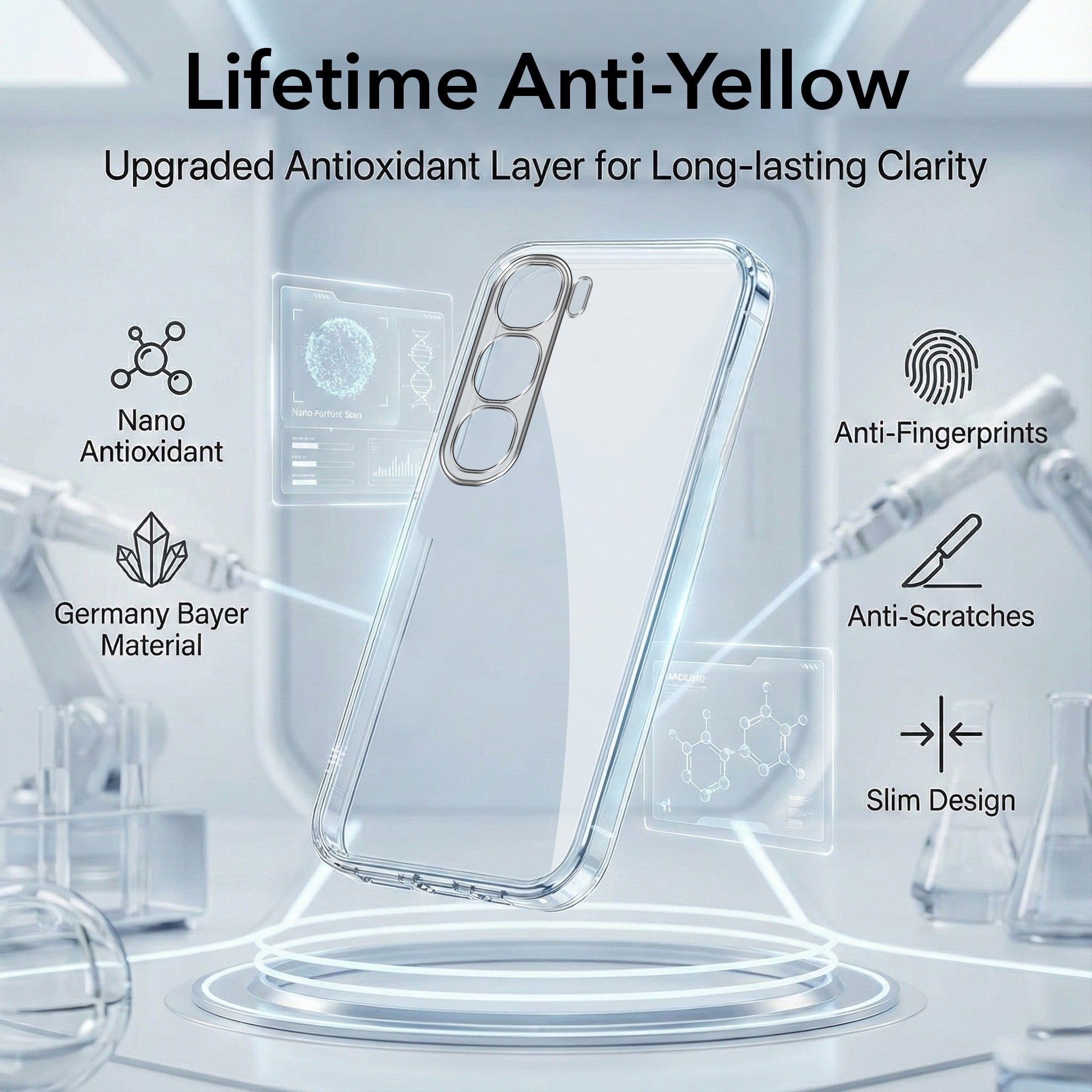 For Vivo Y31 5G Combo with Back Cover and 9H Tempered Glass (Lifetime Anti-Yellow | Sleek Hard Crystal | Oleophobic Coating Screen Glass)