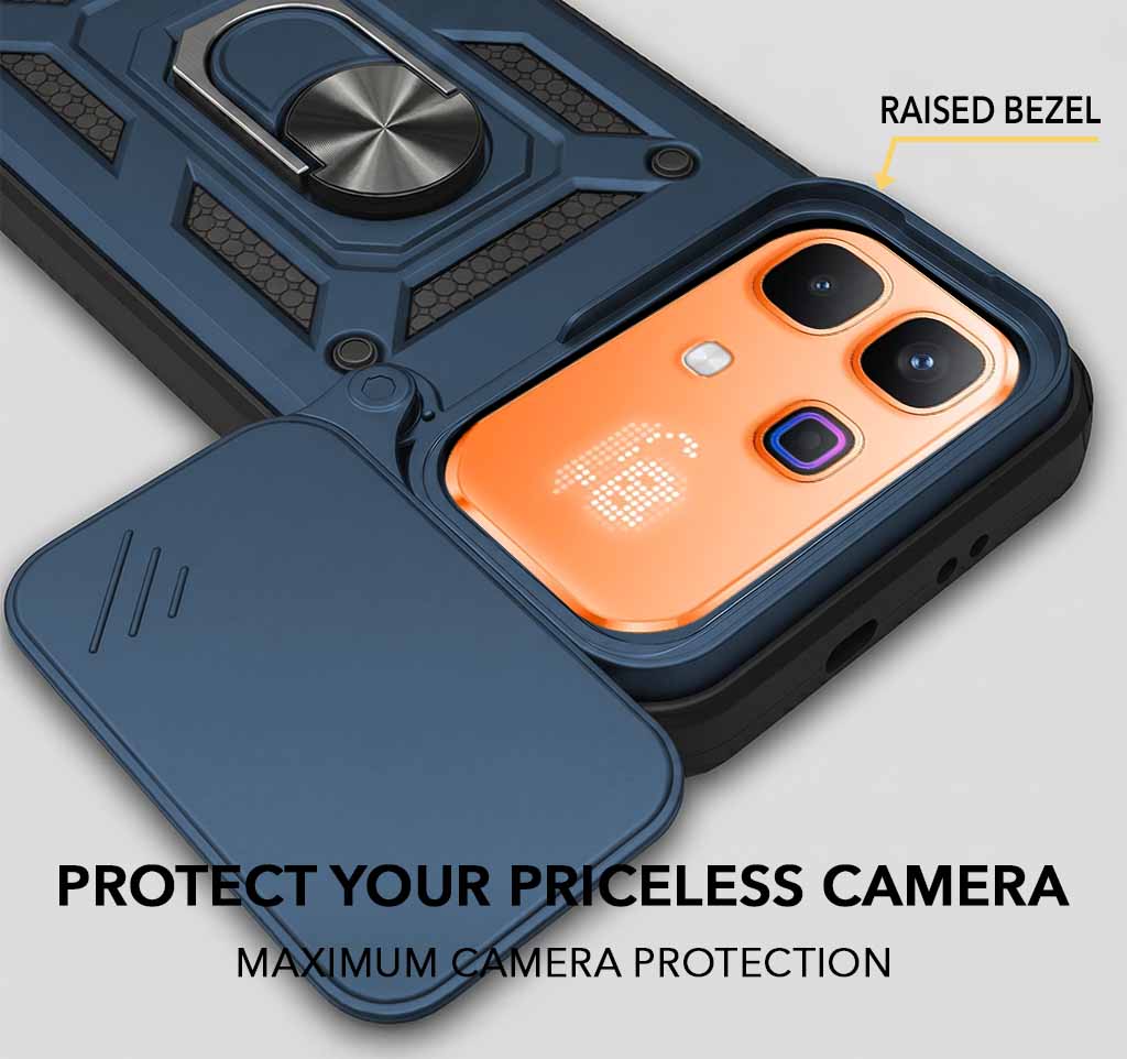 For Infinix Note 60 Pro 5G Back Cover Case Hybrid Armor (Sliding Shutter Camera Protection | Polycarbonate |Ring Holder Kickstand)