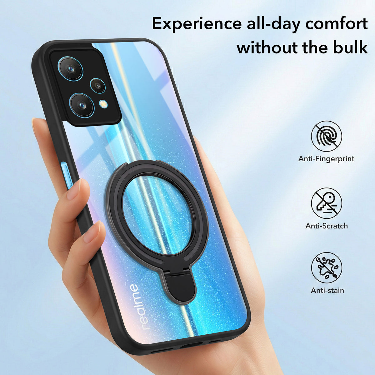 For Realme 9 Pro Back Cover Case (Kick Stand Ring Holder | Life time Anti Yellow | Camera Protection)